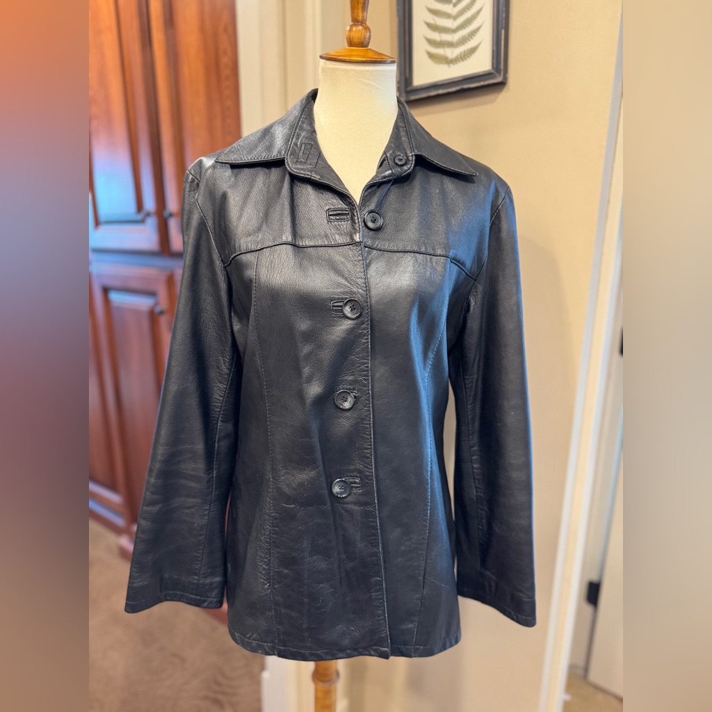 Vintage Vera Pelle Italian Black Leather Jacket Made In Italy Size 46